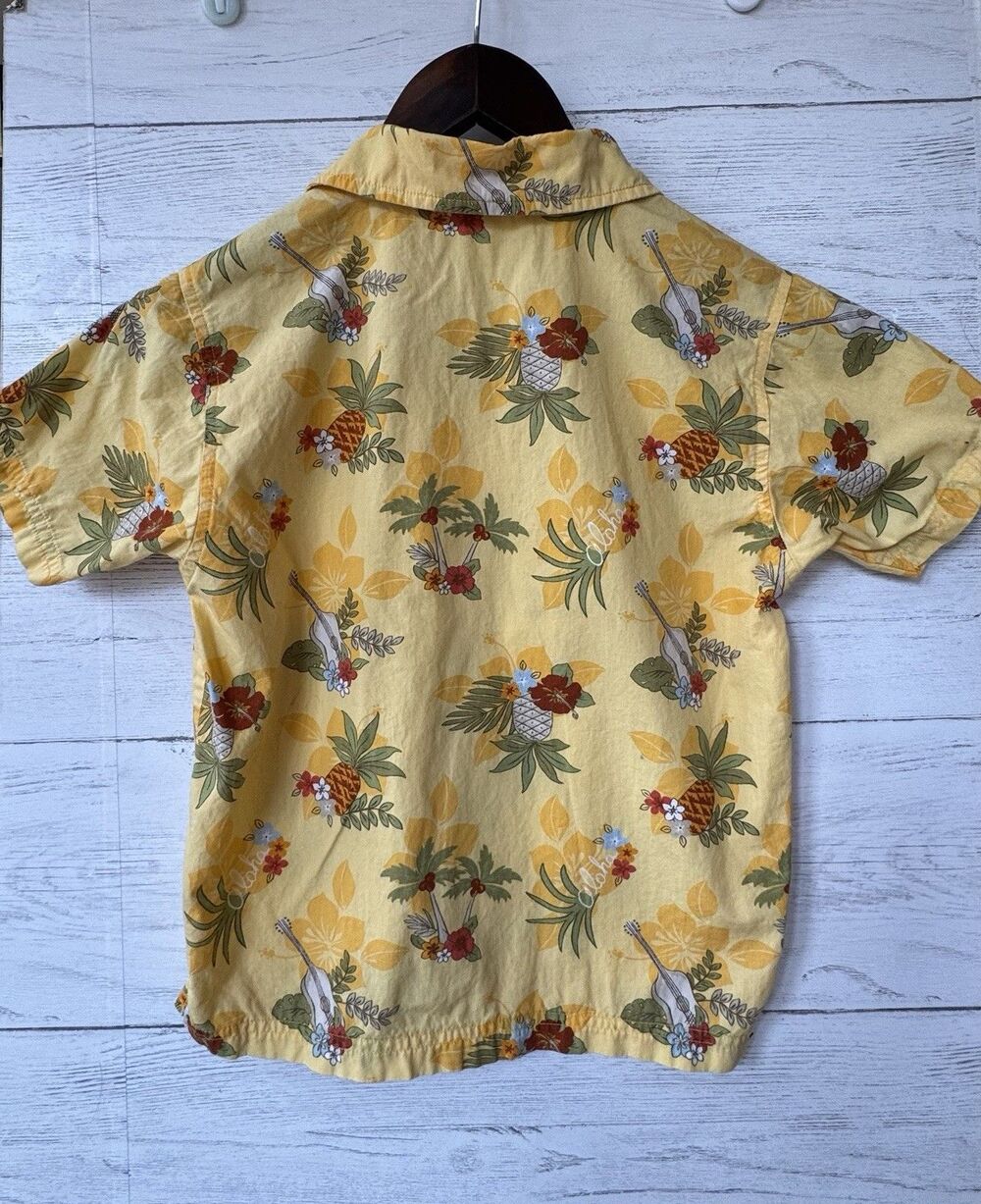Vintage Gymboree Boys Surf Island Pineapple Tropical Yellow Hawaiian Shirt Sz 6 - Picture 8 of 8